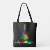 Neonfarbgitarre und -Musiknote auf schwarzer Tasche (Rückseite)
