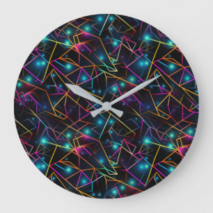 Neonfarbige abstrakte Linien Große Wanduhr