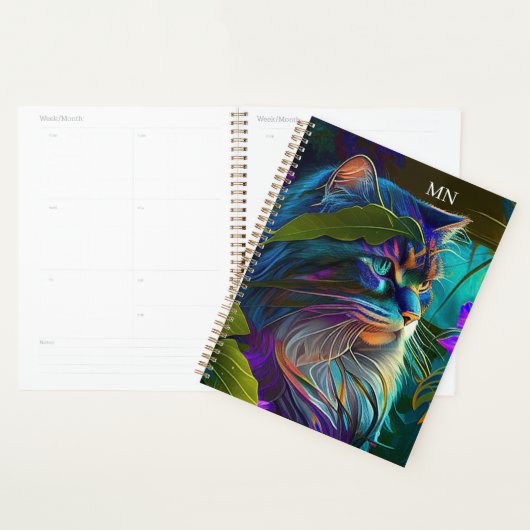 Neonfarbige Katze in tropischen Blume KI Kunst Planer (Anzeige)