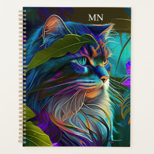 Neonfarbige Katze in tropischen Blume KI Kunst Planer