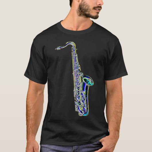 Neonfarbinhaltsaxophone-Dunkelheits-T - Shirt (Vorderseite)