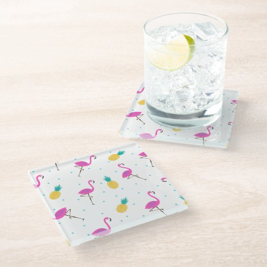 Neonflamingos 2 2 glasuntersetzer (Schrägansicht)