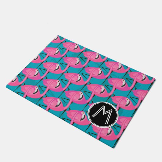 Neonflamingos | addieren Ihre Initiale Fußmatte (Schrägansicht)