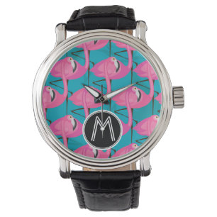 Neonflamingos zwei   addieren Ihre Initiale Armbanduhr