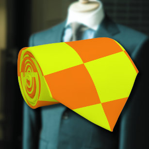 Neongelb Orange Checkered Checkerboard Vintag Krawatte