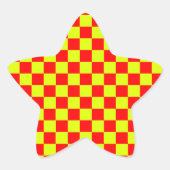 Neongelb und rotes kariertes Karton Vintag Stern-Aufkleber (Vorderseite)