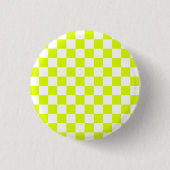 Neongelbe Schachbrett Vintag Button (Vorderseite)