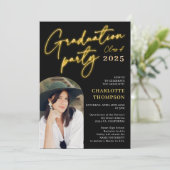 Neongelbe Schrift Spaß Abschluss Foto Bogen Einladung (Stehend Vorderseite)