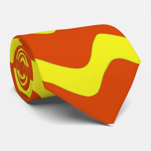 Neongelbe und orangefarbene Retrowellen Krawatte (Gerollt)