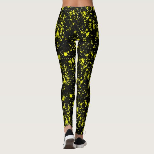 Neongelber Spritzer Monogramm Retro Leggings (Rückseite)