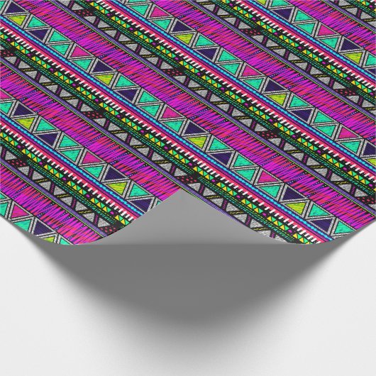 Neongeometrische Streifen und Dreiecke der 80er Ja Geschenkpapier (Ecke)