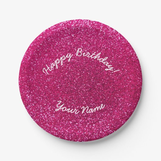 NeonGlitter des heißen Rosas alles Gute zum Pappteller (Vorderseite)