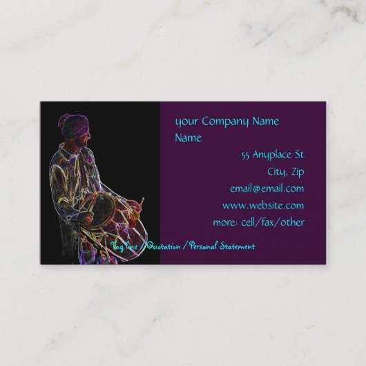 Neonglühen Dhol Schlagzeuger-Visitenkarteschablone Visitenkarte (Vorderseite)