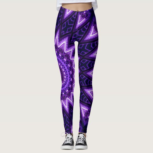 Neonglühen-geometrische Blume Blacklight Leggings (Vorderseite)