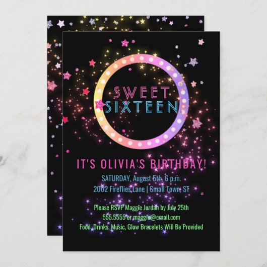 Neonglühen im dunklen Bonbon 16 des Party-| Einladung (Vorne/Hinten)