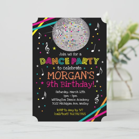 Neonglühen-Tanz-Party Einladung (Stehend Vorderseite)