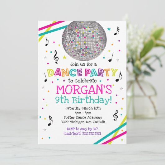 Neonglühen-Tanz-Party Einladung (Stehend Vorderseite)