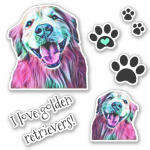 Neongolden retriever und Pawprints Gruppe Aufkleber