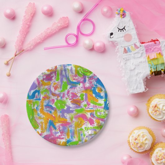 NeonGraffiti - abstrakte Kunst handgemalt Pappteller (Party)