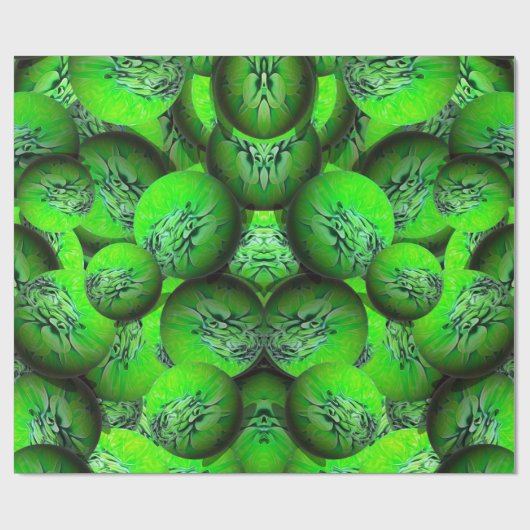 Neongrüne Planeten - Muster in 3D-Optik Geschenkpapier (Flach)