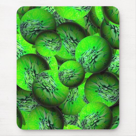 Neongrüne Planeten - Muster in 3D-Optik Mousepad (Vorne)