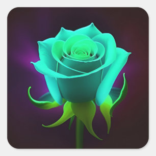 Neongrüne Rose Quadratischer Aufkleber