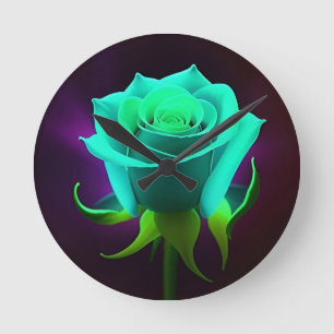 Neongrüne Rose Runde Wanduhr