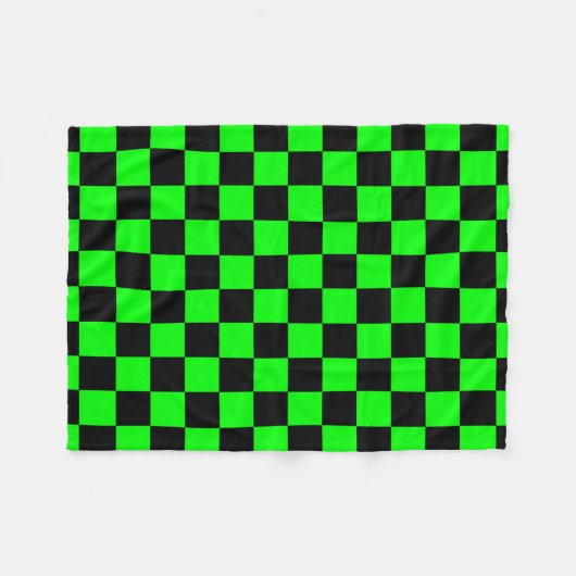 Neongrüne schwarze Schachbretter Fleecedecke (Vorderseite (Horizontal))