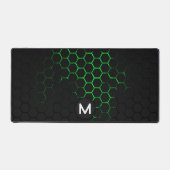 Neongrüne, schwarze Wabengeometrie Monogram Schreibtischunterlage (Vorderseite)