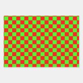 Neongrüne und rote Checkerboard Vintag Geschenkpapier Set (Vorderseite 2)
