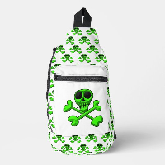 Neongrüner Schädel Crossbody Bag (Vorderseite)