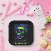 Neongrüner Spuk Schädel, gotischer Halbabend Pappteller (Party)