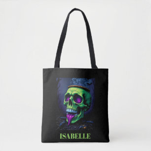 Neongrüner Spuk Schädel, gotischer Halbabend Tasche