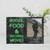 Neongrünes lässiges Palmenblatt Save the Date Foto (Stehend Vorderseite)