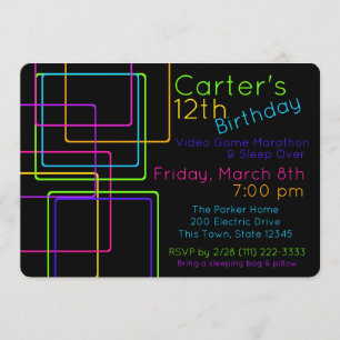 Neonight Glow Techno Video Sleep Over Birthday Einladung