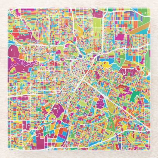 Neonkarte Houstons, Texas | Glasuntersetzer (Vorderseite)