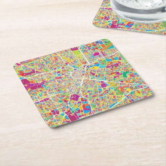 Neonkarte Houstons, Texas | Rechteckiger Pappuntersetzer (angewinkelt)