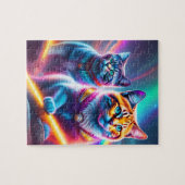 Neonkatzen mit Lasern, Regenbogenfarben Katzen Puzzle (Horizontal)