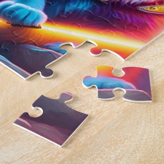 Neonkatzen mit Lasern, Regenbogenfarben Katzen Puzzle (Seite)