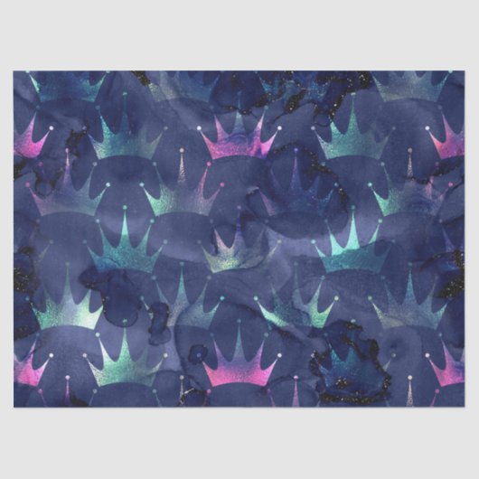 Neonkronen auf Abstraktem blauen Dekoupage Seidenpapier (Vorderseite)