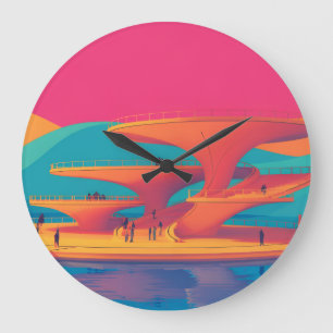 Neonlagune Sonnenuntergang Neon futuristischer Par Große Wanduhr