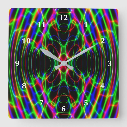 NeonLASERLICHT-psychedelisches abstraktes Quadratische Wanduhr (Vorderseite)