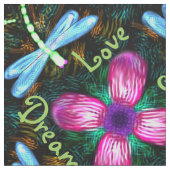 Neonlibellen-rosa Blumen-Schwarz-Schimmer-Muster Stoff (Nahaufnahme)