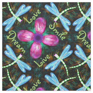 Neonlibellen-rosa Blumen-Schwarz-Schimmer-Muster Stoff