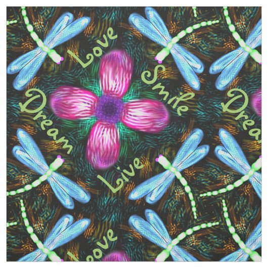 Neonlibellen-rosa Blumen-Schwarz-Schimmer-Muster Stoff (Muster)