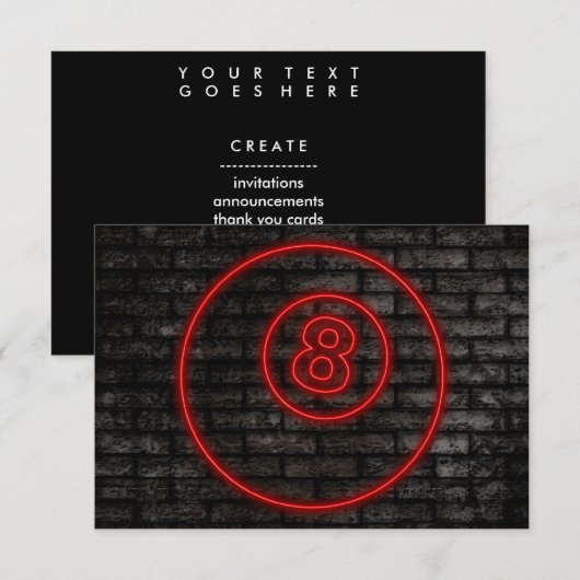 Neonlicht eightball einladung (Vorne/Hinten)