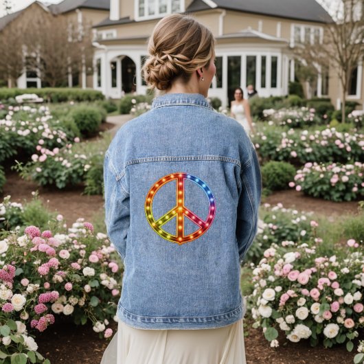 Neonlicht Friedenszeichen Unisex Jeansjacke (Hochzeit Rückseite)