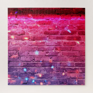 Neonlicht: leere Backsteinwand. Puzzle