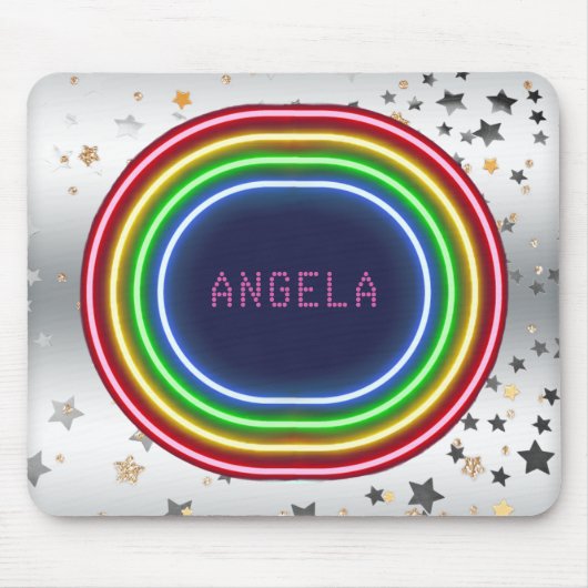 Neonlicht-silbernes Gold hat mit Monogramm | in Mousepad (Vorne)