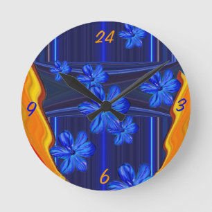 Neonlichter Blaue Blüten Wanduhr